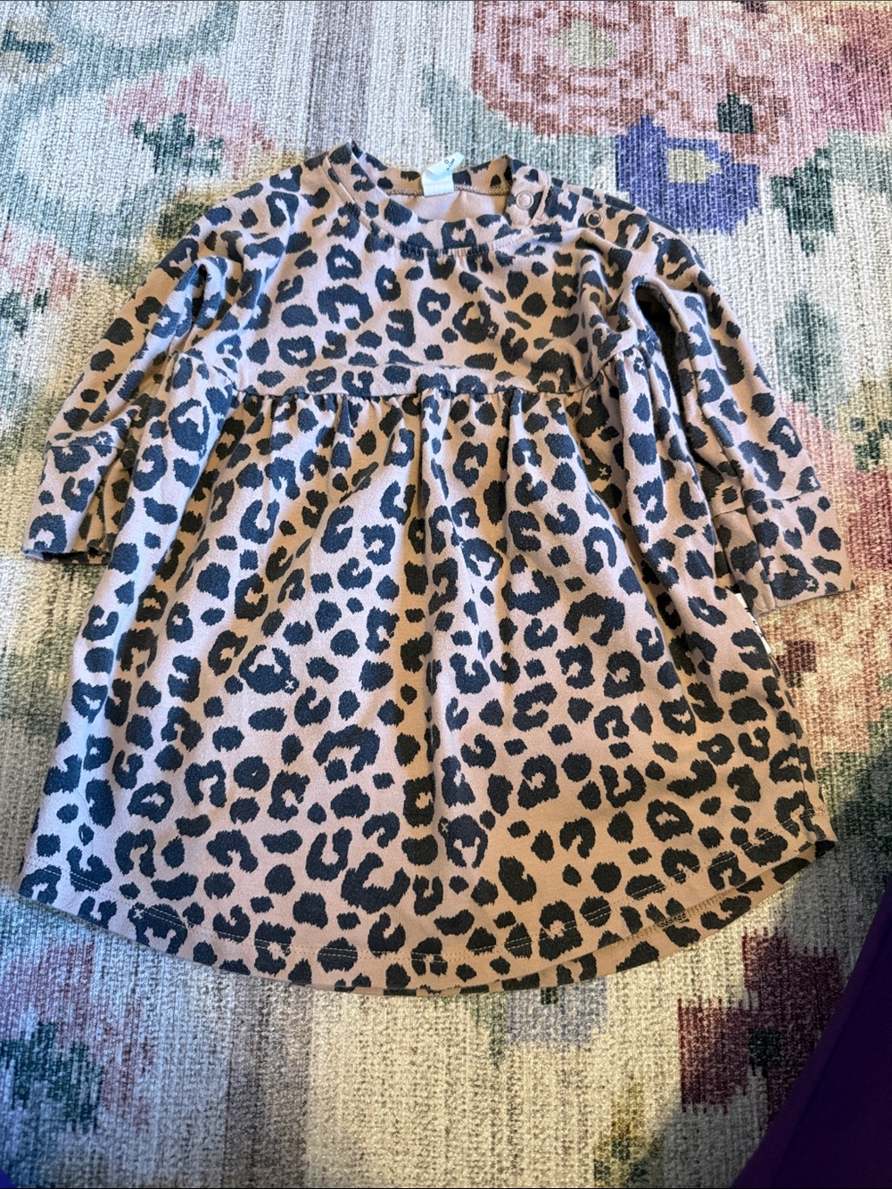 Girls' Leopard Print Long-Sleeve Dress - Tan and Black